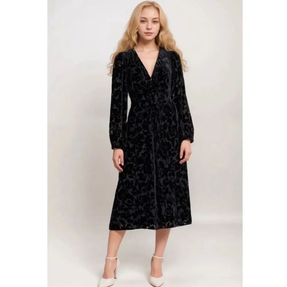 Jade Johnny Was Wynnter Black Floral Velvet Dress in Celebrate Black sz 8 NWT